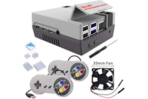 DVOZVO Retro Gaming Nes4Pi Case with USB Wired Game Controllers for Raspberry Pi 4B, Case with Cooling Fan and Heatsinks