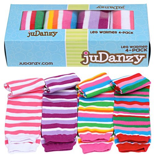 juDanzy Girl Stripes baby leg warmers 4 pack in pinks & purple for babies, toddlers and children
