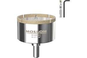 Mollom 2-3/8” (60mm) Sega a tazza diamantata con 2 punte di centraggio rimovibili Taglio netto per piastrelle in porcellana, vetro, ceramica, marmo, fibra di vetro, ecc