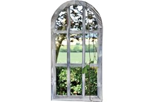 Gardenesque Rounded Edge Garden Mirror | Romanesque Large Arched Wall Mirror | Stylish Indoor and Outdoor Crafted Wood Windows | Weatherproof | Large - W36cm x H70cm