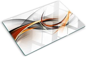 TULUP Planche à Découper en Verre 80x52 cm Modernité Pieds Antidérapants Contact Alimentaire Symétrique Bords Polis Avec Impression Décoration Résistant à la Chaleur - Abstraction des vagues