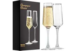 Paracity Lot de 2 flûtes à champagne élégantes en verre de 177 ml, cadeau d'anniversaire, de mariage, de Noël, pour femme, homme