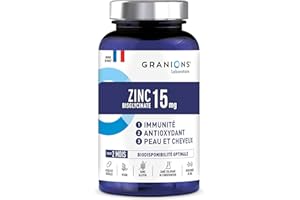 GRANIONS - Zinc Bisglycinate 15 mg - Zinc Complement Alimentaire - Format 2 MOIS - Bisglycinate - Immunité, Acne Visage - Biodisponibilité Optimale - 60 Gélules