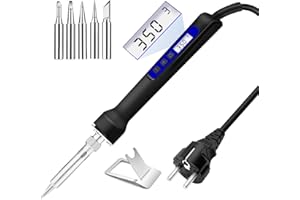 65W Soldador de estaño, LYLIN Kit de Soldadura con Pantalla LCD,250-480℃ Temperatura Ajustable, Función de Dormir, Función de Memoria de Temperatura, 5pcs Puntas diferentes
