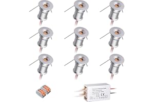 HHTUN Mini Downlight DC12V 1W 4000K 9 Pack Silver Shell, Used for Indoor Wardrobe Lighting, Cabinet Lighting, Artwork Mini Light, Embedded Downlight, DIY Mini Light (4000K, 9 Pack)