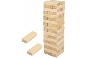 3HA HAHAHA Tumble Tower Mini Wood Stacking Balancing Game Compact Wooden Brick Blocks Stack Tumbling Toys Family Board Fun Indoor Outdoor Games Play Kids Childrens Adults Girls Boys Size 18 X 5.1 X 5.1cm (54pcs)