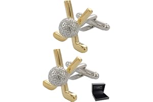 COLLAR AND CUFFS LONDON - Boutons de Manchette AVEC BOITE-CADEAU - Grand Qualité - Clubs de Golf Plaqués Or et Balle - Laiton - Couleur Argent et Or - Rond