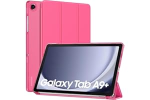 MoKo Custodia per Galaxy Tab A9+/A9 Plus 11 Pollici 2023, Cover Protettiva Sottile con Supporto e Retro Rigido Traslucido in PC per Tab A9 Plus SM-X210/X216/X218, Auto Sveglia/Sonno, Rosso