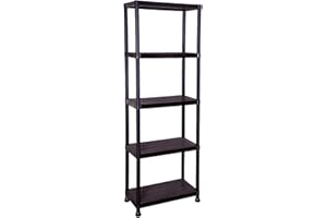 Taylor & Brown 5 Tier Heavy Duty Black Plastic Garage Storage Shelving 60cm Wide Shelves Shed Shelf Unit Home Office Pantry Workshop Racking (60 x 30 x 172cm)