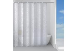 Gedy G-Jungle Tenda doccia, Tenda doccia 240x200, Realizzata in tessuto peva, Finitura bianca, Design R&S, Tenda per doccia provvista di 12 anelli, 2 anni di garanzia