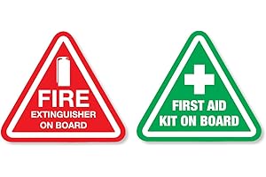 LANDING DESIGNS Health and Safety First AID KIT & Extinguisher ON-Board CAR Van Stickers- Emergency and Safety 120mm by 110mm Each