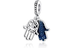 LNQOBU Ciondolo con Charm Argento Sterling 925 Fatima's Hand Dangle Charm Compatibile con Pandora e Europei Bracciale Collane da Donna（Fornito con una Perlina）