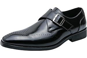 ANUFER Men's Single Monk Shoes Smart British Style Microfiber Leather Dress Brogues