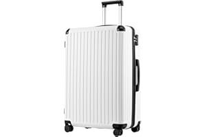 COOLIFE Suitcase Trolley Carry on Hand Cabin Luggage Hard Shell Suitcase Lightweight ABS Material with TSA Lock Telescopic Handle and 4 Dual Spinner Wheels (White, 28 Inch)