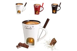DengFen Tasse à fondue au chocolat, service à fondue en céramique avec fourchette, tasse à fondue au fromage, tasse chauffante au beurre, casserole chauffante avec bougie chauffe-plat, convient pour