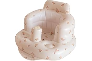 YILILAY Baby Sit Up Chair Bear Pattern Built-in Pump Foldable Inflatable Baby Seat with Neck Pillow and Leg Rest Draining Baby Bath Seat for 0-5 Years Old Kids
