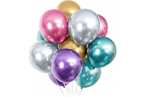 GREHGE 50 Piezas Globos de Cumpleaños, Oboteny 12 Pulgadas(30cm) Globos, Globos Metalizados, Látex 100% Natural, Bombona Helio Globos, Decoración de Boda
