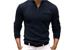 GENERIC Poloshirts für Herren Zipper Revers Langarm Tasche Polohemd Einfarbig Regular Fit Polo Shirt mit Brusttasche Golf Tennis Lässige Hemd Winter Reißverschluss Businesshemd Arbeits Tops Outdoor