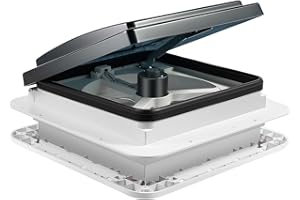 YISSALE Ventilateur de toit étanche Ventilateur de toit de camping-car Ventilateur d'extraction avec lumière LED pour camping-car fenêtre de toit (Dimensions d'ouverture : 28 x 28 cm)