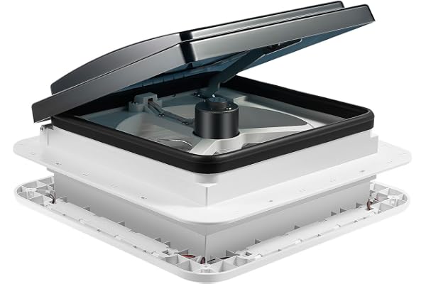 Ventilateur de Toit Étanche avec Lumière LED pour Camping-car - Fenêtre de Toit (Dimensions d'ouverture : 28 x 28 cm)