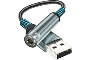 bakibo USB auf 3,5 mm Klinke Aux Adapter, USB Soundkarte Extern auf 3,5 mm Audio Stereo Konverter Klinke auf USBA DAC Mikrofon 4 Polig TRRS Adapter für Kopfhörer Laptop PC Lautsprecher, Schwarz