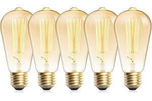 DoRight Bombilla Incandescente Vintage Edison 60W E27 ST58 Bombillas de Tungsteno Blanco Cálida 2700-2900K Regulable Retro Decorativo Vidrio Ambar Filamento Incandescente, AC 220-240V, Paquete de 6