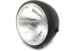 Alchemy Parts Motorbike Headlight 7.7" Matt Black Steel 12v 55W Custom Project Motorcycle Cafe Racer Scrambler- Hi/Low Beam (Black no Grill)