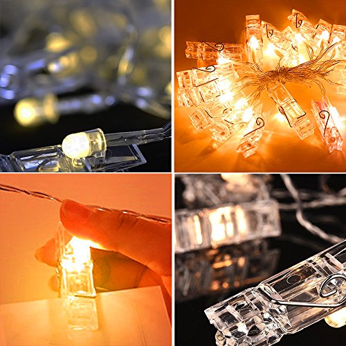 40 LED Foto Clips Lichterketten ,Stimmungsbeleuchtung Dekoration ,Dauerlicht Weihnachtsbeleuchtung Sternenlicht Licht Wanddekoration Licht für hängende Fotos Gemälde Bilder Karte und Memos, 16,4 Füße(5m), USB Powered, warmes Weiß - 6