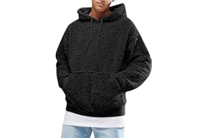 Runcati Herren Kapuzenpullover Teddy Fleece Hoodie Einfarbig Plüsch Sweatshirt Leichte Flauschig Sherpa Pullover Casual Winter Outwear mit Kängurutasche