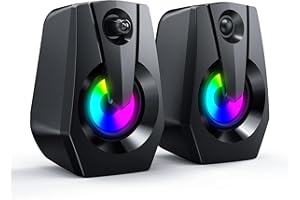 Smalody PC Speakers,Mini Desktop Speaker for PC with Colorful LED Light Up,Stereo 2.0 USB Powered 3.5mm Aux for Computer Laptop Monitor
