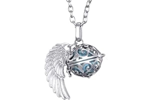 Morella femme Collier ange gardien en acier inoxydable 70 cm avec ailes d'ange et boule sonore en zircons Ø 16 mm dans une pochette en velours