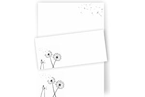 zartbesaitet.com Schöne Produkte aus Papier - Papier à lettre DIN A4 - 20 feuilles de pissenlit A4 - 10 enveloppes longues DIN - Blanc classique