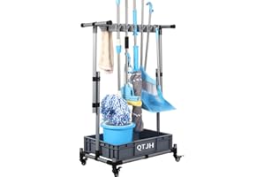 QTJH Supporto per scopa - Organizzatore per utensili da pulizia, Carrello per pulizia mobile porta scope