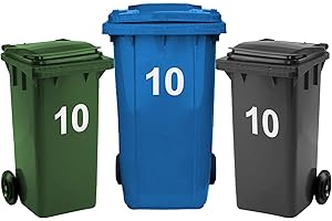 Rubigo 3 x Bin Numbers for Wheelie Bins, 0-99, 17.5cm Dustbin Stickers, Easy Application Stick On Number Stickers - Weatherproof Self Adhesive Vinyl (10)