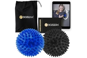 BOZEERA [BALLE DE MASSAGE PICOT - 2 PIECES ] Balle Massage Pied, Dos etc. - Balles de Massage 2 x 9 CM - Boule de Massage Dur et Moyen avec instructions Vidéo (Français), Livret et Sac - Premium