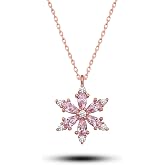 NEREZE 925 Sterling Silver Pink Stone Lotus Camellia Flower Necklace