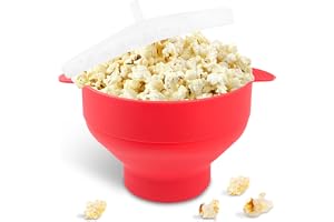 Fousenuk Popcorn mikrovågsugn, vikbar silikon popcorn-behållare, BPA-fri popcorn gryta skål med lock, varm luft majs popcorn maskin utan olja, popper skål för fest, sovsal, hus, kök