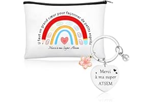 LOHENYOR Cadeau ATSEM Original, Cadeau Crèche & École - Set Pochette & Porte-Clés Merci | Idée Cadeau Fin d'Année pour Assistante Maternelle, ATSEM et Maîtresse | Cadeau Remerciement Personnel Petite Enfance