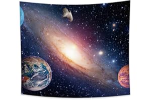 YONGFOTO 150x130cm Cosmos Tapisserie, La terre Lune Planète Météorite Étoilà Galaxie Tenture pour la chambre Décor Exposition thématique Hanging Dortoir Chambre Art mural Étoile Tapisseries