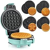 LEHMANN Mini Waffle Maker 4 in 1 with Interchangeable Plates, Waffle Shapes - Pumpkin, Ginger, Heart and Classic, Non-Stick C
