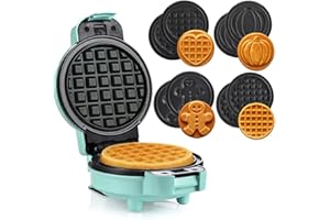 LEHMANN Mini Gaufrier avec Plaques Interchangeables, 4 formes – Citrouille, Pain d’épices, Cœur et Classique, Revêtement antiadhésif, Idéal pour les anniversaires d’enfants, Menthe