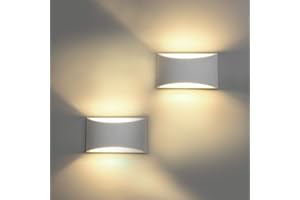 HYDONG LED Wall Lights 2 Pack Modern White Plaster Wash Lights 7W Warm White Sconce Up and Down Wall Lamp for Living Room, Bedroom, Hallway (G9 LED Bulb Included)