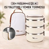 Valkyrie 3 Katlı 304 Paslanmaz &Ccedil;elik Yemek Termosu Isı Yalıtımlı Sızdırmaz Sefer Tası Termal &Ccedil;antalı