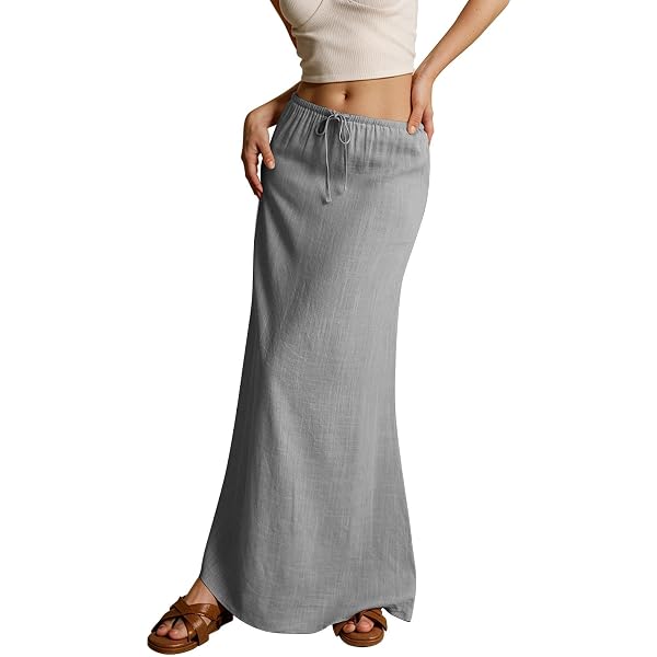Jupe En Lin Taille Haute - Fente Avec Boutons - Coupe Fluide été - Grande Taille Disponible