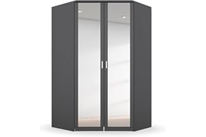 ‎RAUCH MÖBEL Rauch Möbel Bremen Eckschrank Kleiderschrank Schrank in Grau Metallic, Schwarz, mit Spiegel 2-türig inklusive Zubehörpaket Basic 1 Kleiderstange, 9 Einlegeböden BxHxT 117x199x117 cm