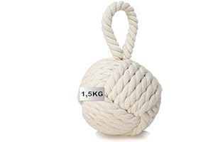 com-four® Door Stopper - 1.5 kg Heavy Door Holder in Turkish Collar Knot Design - Functional Home Accessory - Monkey Fist Window Stopper - Brake Block for Windows and Doors (Knotted - Beige)