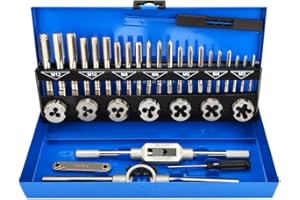 LncBoc Juego de 32 piezas de grifo y troqueles para mejorar el hogar, kit de herramientas para crear y reparar roscas, llave de grifo de acero de aleación para rosca interna y externa