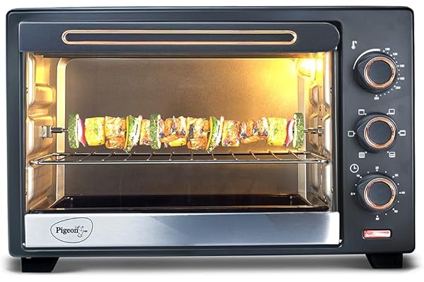 Pigeon Oven Toaster Grill 30 Liters OTG with Rotisserie, Oven Toaster and Grill for Grilling and Baking Cakes (Grey)