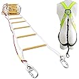 Rope Ladder Fire Escape for 3-4 Story Homes 32 ft (10 m) Flame Resistant Unique Emergency Fire Ladder with Spring Hooks, Safety Cord & Full Body Security Belt – Compact & Reusable