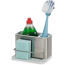 COVAODQ Contenitore per lavello da Cucina, Porta Spugna per lavello, Organizer da appoggio con Vassoio di Scarico Rimovibile con Scarico deviatore (Nero